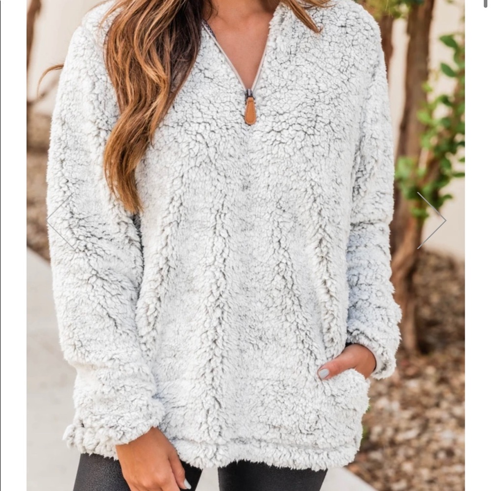 Light Grey Sherpa Quarter Zip Pullover